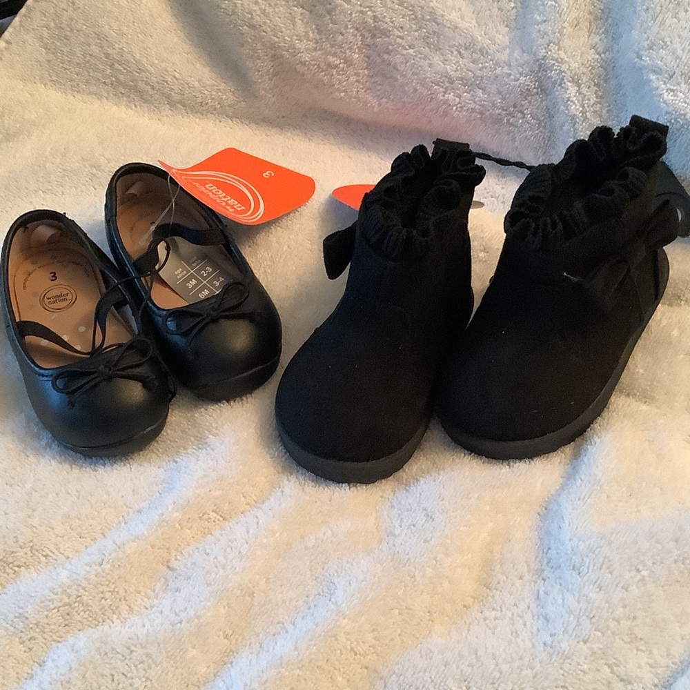 wonder nation Black Girls Dress Flats and Ruffle Ankle Boots Set